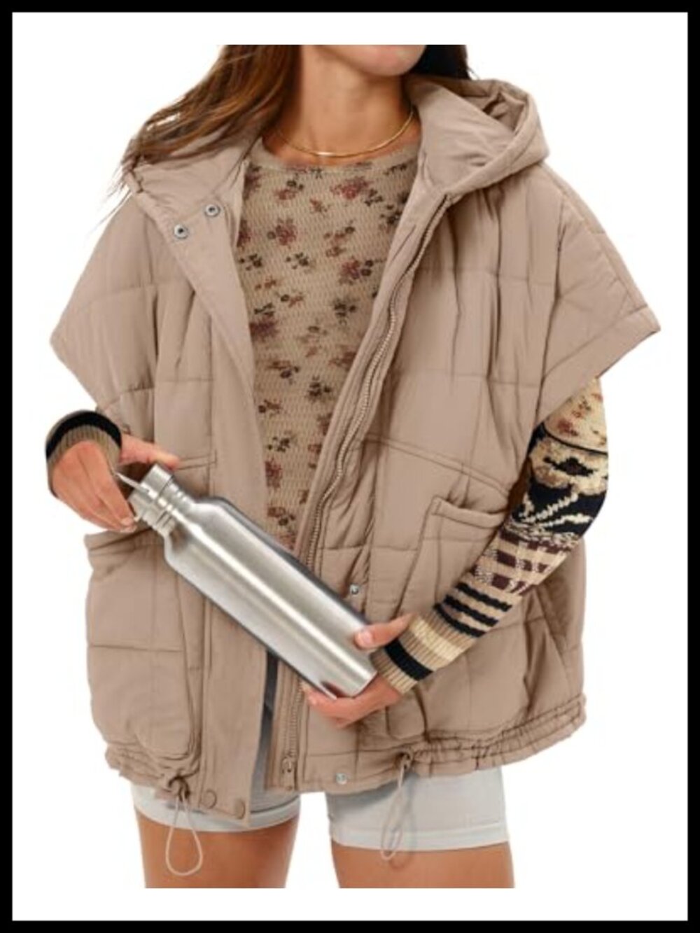 Oversized Quilted Puffer Vest Hooded Sleeveless Winter Jacket